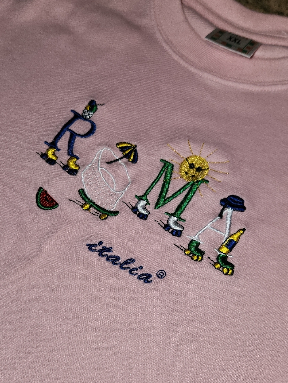 Vintage Pink Embroidered T-Shirt ROMA Italy